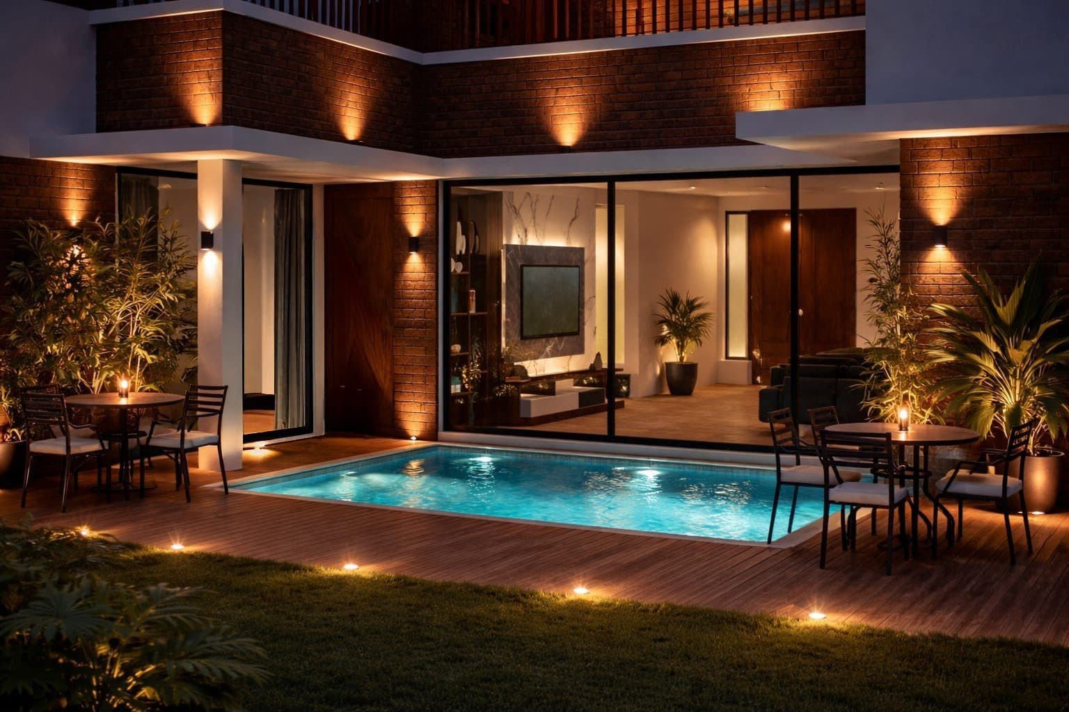 The independent villa, pool at dusk